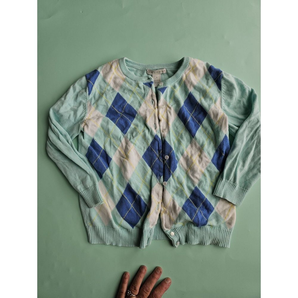 Tweeds Girls Argyle Multicolored Cardigan Size Small